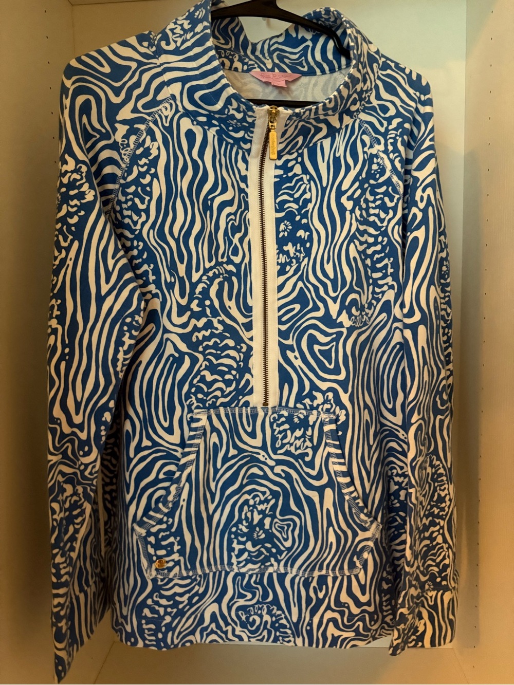 Lilly Pulitzer Blue and White Half-Zip Patterned Pullover